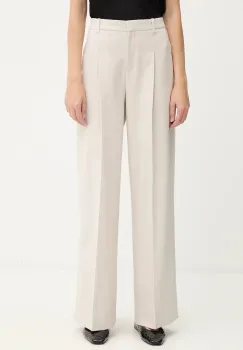 BOSS pantaloni din lana culoarea alb, drept, high waist, 50548280 imagine
