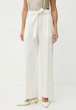 BOSS pantaloni femei, culoarea alb, drept, high waist imagine