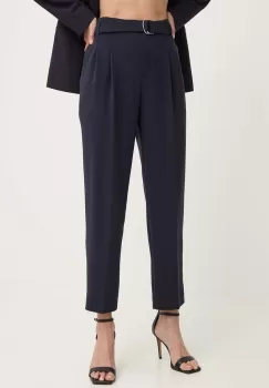 BOSS pantaloni femei, culoarea albastru marin, drept, high waist imagine