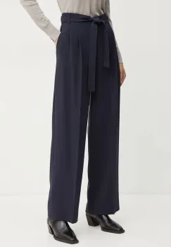 BOSS pantaloni femei, culoarea albastru marin, drept, high waist imagine
