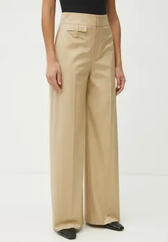 BOSS pantaloni femei, culoarea bej, drept, high waist, 50537462 imagine