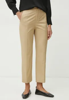 BOSS pantaloni femei, culoarea bej, drept, high waist, 50540589 imagine