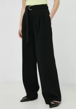 BOSS pantaloni femei, culoarea negru, drept, high waist imagine