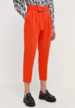 BOSS pantaloni femei, culoarea portocaliu, drept, high waist imagine