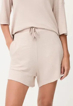 BOSS pantaloni scurti culoarea bej, uni, high waist, 50545617 imagine