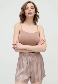BOSS pantaloni scurti de pijama femei, culoarea bej imagine