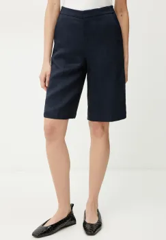 BOSS pantaloni scurti din amestec de in femei, culoarea albastru marin, neted, high waist, 50537403 imagine