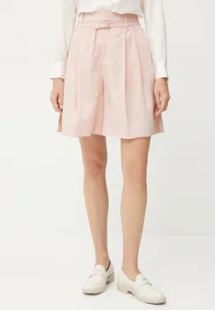 BOSS pantaloni scurti din lana femei, culoarea roz, neted, high waist, 50537395 imagine