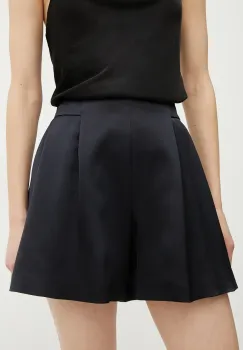 BOSS pantaloni scurti femei, culoarea albastru marin, neted, high waist, 50537474 imagine