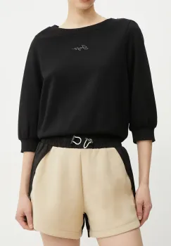 BOSS pantaloni scurti femei, culoarea bej, neted, high waist, 50541331 imagine