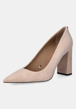 BOSS pantofi cu toc din piele intoarsa Janet culoarea roz, cu toc drept, 50536571 imagine