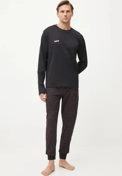 BOSS pijamale de bumbac culoarea negru, cu imprimeu, 50527344 imagine