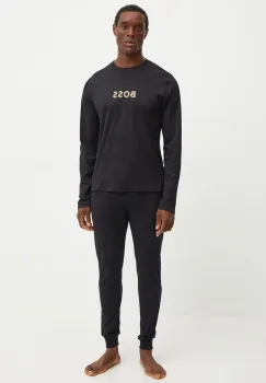 BOSS pijamale de bumbac culoarea negru, cu imprimeu, 50527499 imagine