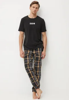 BOSS pijamale de bumbac culoarea negru, cu imprimeu, 50527524 imagine