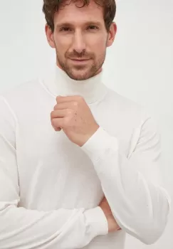 BOSS pulover de lana barbati, culoarea alb, light, cu guler imagine