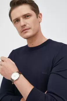 BOSS pulover de lana barbati, culoarea albastru marin, imagine