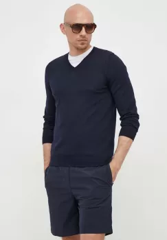 BOSS pulover de lana barbati, culoarea albastru marin, light imagine