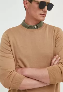 BOSS pulover de lana barbati, culoarea bej, light imagine