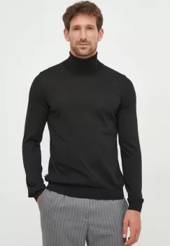 BOSS pulover de lana barbati, culoarea negru, light, cu guler imagine