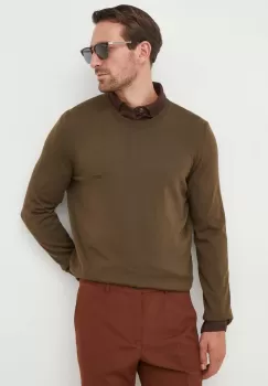 BOSS pulover de lana barbati, culoarea verde imagine