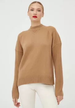 BOSS pulover de lana femei, culoarea bej imagine