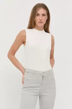 BOSS pulover de lana femei, culoarea bej, light, cu guler imagine