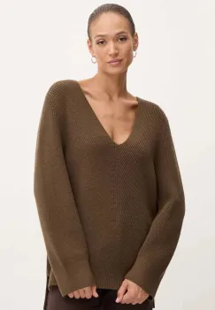 BOSS pulover de lana femei, culoarea maro, 50523738 imagine