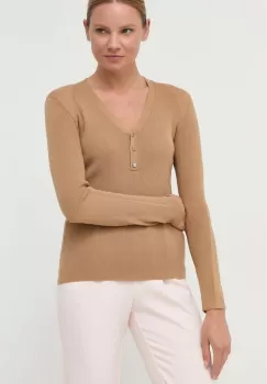 BOSS pulover din amestec de lana femei, culoarea bej, light imagine