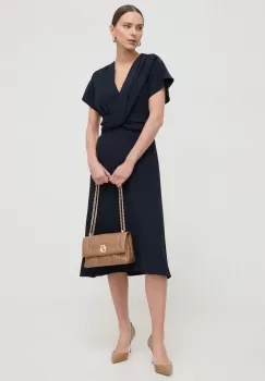 BOSS rochie culoarea albastru marin, midi, evazati imagine