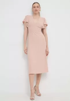 BOSS rochie culoarea bej, midi, drept imagine