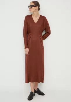 BOSS rochie culoarea maro, midi, evazati imagine