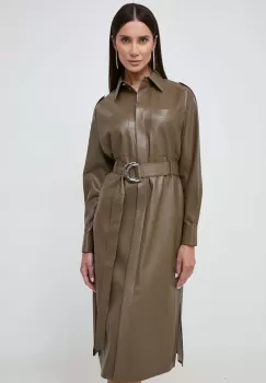 BOSS rochie culoarea maro, midi, evazati imagine