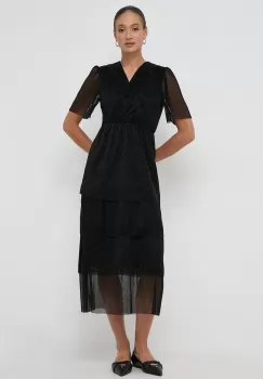 BOSS rochie culoarea negru, maxi, drept imagine