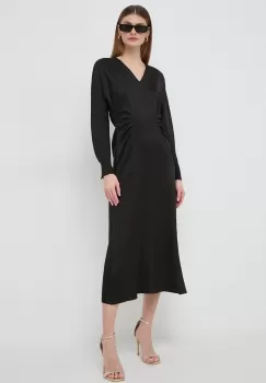 BOSS rochie culoarea negru, midi, evazati imagine