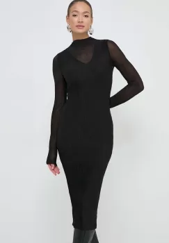 BOSS rochie culoarea negru, midi, mulata imagine