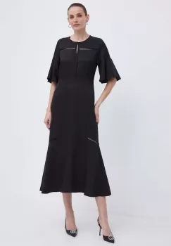 BOSS rochie din amestec de in culoarea negru, midi, evazati, 50512807 imagine