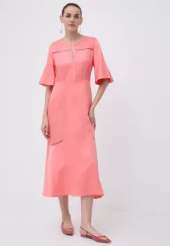 BOSS rochie din amestec de in culoarea roz, midi, evazati, 50512807 imagine