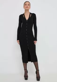 BOSS rochie din amestec de lana culoarea negru, midi, mulata imagine