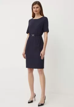 BOSS rochie din lana culoarea albastru marin, mini, mulata imagine