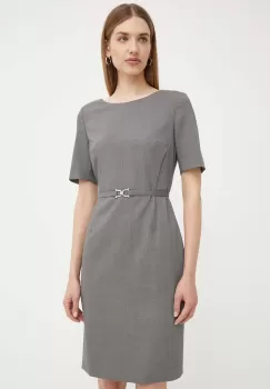 BOSS rochie din lana culoarea gri, mini, mulata imagine