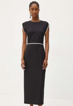 BOSS rochie din lana culoarea negru, midi, drept, 50524083 imagine