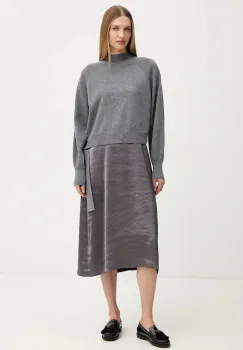 BOSS rochie si pulover culoarea gri, midi, mulata, 50547867 imagine