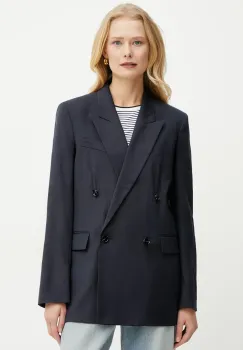 BOSS sacou de in culoarea albastru marin, cu doua randuri de nasturi, neted, 50537956 imagine