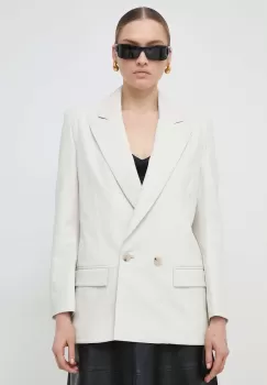 BOSS sacou de piele culoarea gri, cu doua randuri de nasturi, neted imagine
