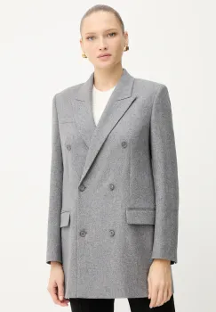 BOSS sacou din lana culoarea gri, cu doua randuri de nasturi, uni, 50548736 imagine