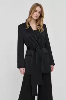 Boss sacou din lana culoarea negru, desfacut, neted imagine