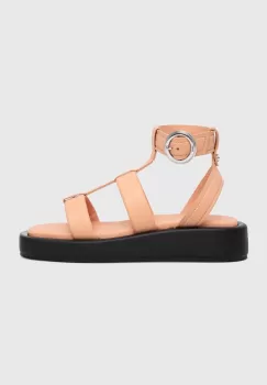 BOSS sandale de piele Scarlet femei, culoarea portocaliu, cu platforma, 50516435 imagine