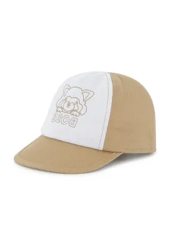 BOSS sapca din bumbac pentru copii culoarea bej, cu imprimeu, J51676 imagine