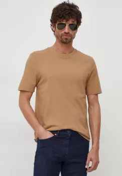 BOSS tricou barbati, culoarea bej, neted imagine