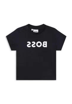BOSS tricou bebe culoarea albastru marin, cu imprimeu imagine